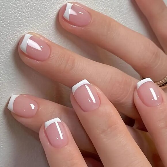 🦋3For$20🦋 NWT Lucky Nails Pink and White French Style Glossy Press-On Nails - Picture 4 of 13